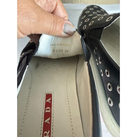 Prada Studded Leather Slip On Sneakers Black Size 39 - Picture 5 of 7